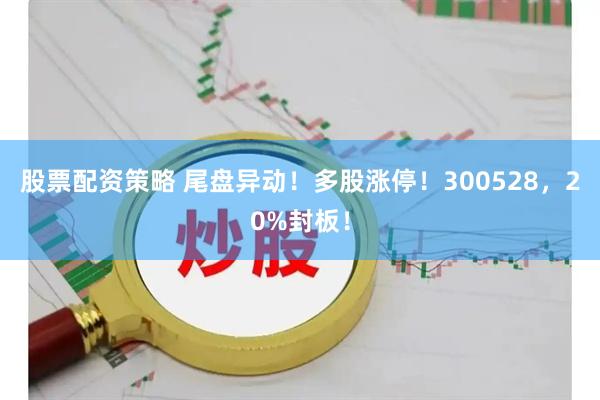 股票配资策略 尾盘异动！多股涨停！300528，20%封板！